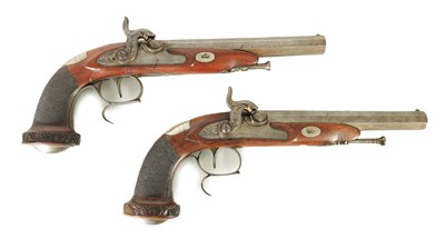 Lot 623 - A PAIR OF MID-19TH CENTURY FRENCH PERCUSSION DUELLING PISTOLS