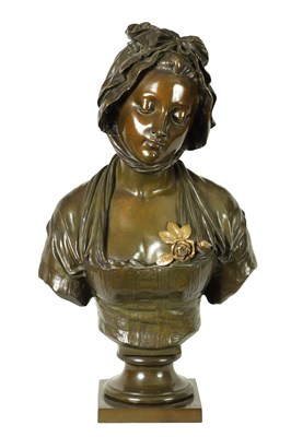 Lot 980 - EUGENE LAURENT (1832 - 1898) A GOOD ART NOUVEAU BRONZE BUST OF A YOUNG LADY