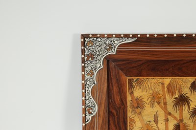 Lot 586 - AN EARLY 20TH CENTURY INDIAN MARQUETRY INLAID HARDWOOD PANEL