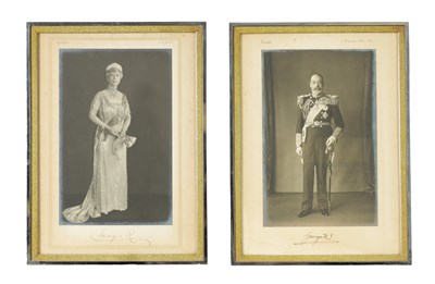 Lot 926 - OF ROYAL INTEREST. A PAIR OF SIGNED FULL-LENGTH PORTRAIT PHOTOGRAPHS OF GEORGE V AND QUEEN MARY