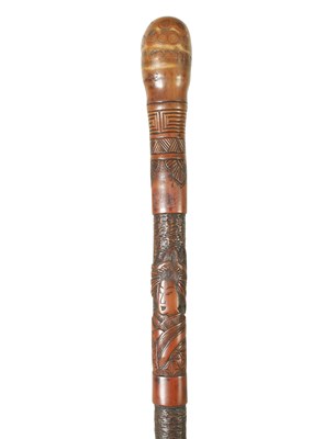 Lot 637 - A 19TH CENTURY CHINESE CARVED BAMBOO WALKING CANE