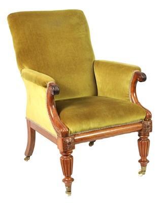 Lot 1364 - GILLOWS LANCASTER. A WILLIAM IV MAHOGANY UPHOLSTERED LIBRARY CHAIR