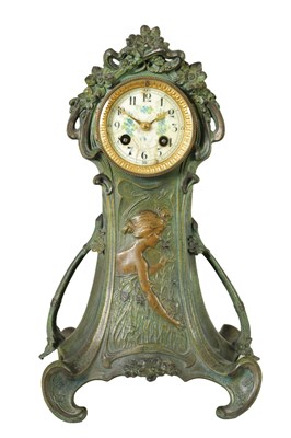 Lot 1278 - A LATE 19TH CENTURY FRENCH ART NOUVEAU MANTEL CLOCK