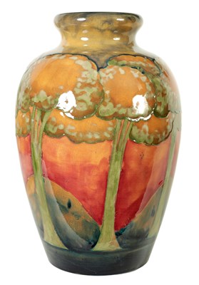 Lot 162 - AN OVERSIZED 1930S/40S WILLIAM MOORCROFT TAPERING SHOULDERED VASE/LAMP BASE WITH PINCHED ROUNDED NECK
