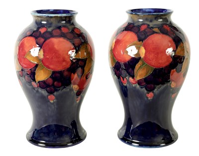 Lot 74 - A VERY LARGE PAIR 1930's/40's WILLIAM MOORCROFT INVERTED BALUSTER VASES