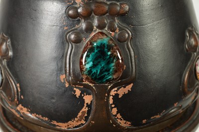 Lot 35 - A BRETBY ART NOVEAU SIMULATED COPPER WARE PEDESTAL JARDINIERE