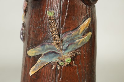 Lot 43 - TWO LATE 19TH CENTURY BRETBY SIMULATED WOOD TAPERING VASES WITH DRAGONFLIES