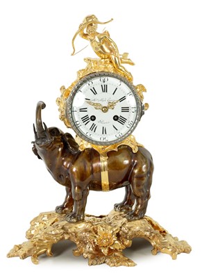 Lot 1227 - A FINE 19TH CENTURY RICHLY GILT ORMOLU AND PATINATED BRONZE FRENCH ELEPHANT CLOCK