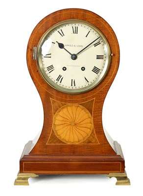 Lot 1110 - ARNOLD AND LEWIS, MANCHESTER. AN EDWARDIAN FRENCH INLAID MAHOGANY BRACKET CLOCK