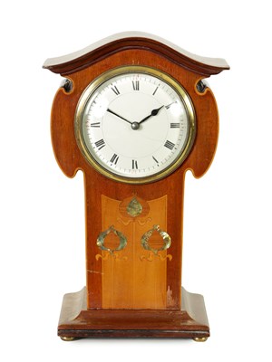 Lot 1105 - A FRENCH ART NOUVEAU INLAID MANTEL CLOCK