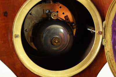 Lot 784 - CHARLES FRODSHAM A STYLISH ART NOVEAU BOX WOOD STRUNG AND SIMULATED FLORAL INLAID MAHOGANY EIGHT-DAY MANTEL CLOCK