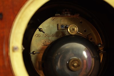 Lot 784 - CHARLES FRODSHAM A STYLISH ART NOVEAU BOX WOOD STRUNG AND SIMULATED FLORAL INLAID MAHOGANY EIGHT-DAY MANTEL CLOCK