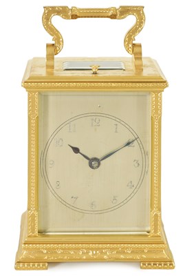 Lot 1301 - A FINELY ENGRAVED ENGLISH CASED REPEATING CARRIAGE CLOCK