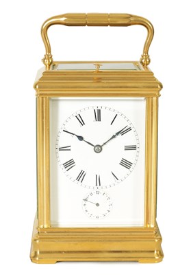 Lot 1100 - DROCOURT, PARIS. A 19TH CENTURY BRASS GORGE-CASE GRAND SONNERIE REPEATING CARRIAGE CLOCK WITH ALARM