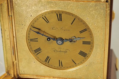 Lot 770 - ROBERT BRYSON, EDINBURGH. A LATE 19TH CENTURY DOUBLE FUSEE CARRIAGE TYPE MANTEL CLOCK