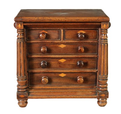 Lot 804 - A 19TH CENTURY APPRENTICE PIECE  MINIATURE CHEST OF DRAWERS
