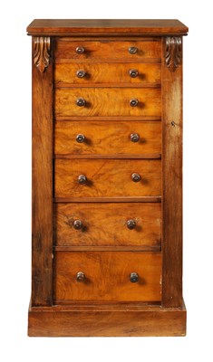 Lot 1476 - A 19TH CENTURY FIGURED WALNUT WELLINGTON CHEST