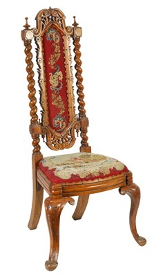 Lot 1376 - A 19TH CENTURY WALNUT AND TAPESTRY UPHOLSTERED HALL CHAIR