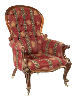 Lot 1469 - A VICTORIAN UPHOLSTERED MAHOGANY ARMCHAIR