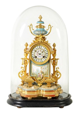 Lot 1107 - A 19TH CENTURY FRENCH ORMOLU AND SEVRES PANELLED MANTEL CLOCK