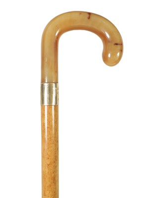 Lot 460 - A 1920’S 9CT GOLD MOUNTED HORN HANDLED WALKING STICK