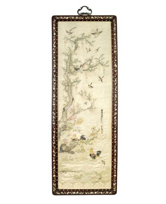 Lot 212 - A 19TH CENTURY CHINESE SILK EMBROIDERED PANEL