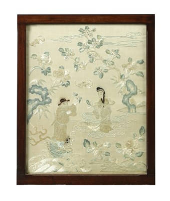 Lot 190 - A 20TH CENTURY CHINESE EMBROIDERED SILK PANEL