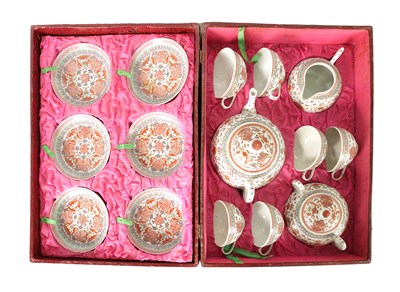 Lot 345 - A LARGE CHINESE REPUBLIC CASED TEA SET FOR SIX PLACE SETTINGS