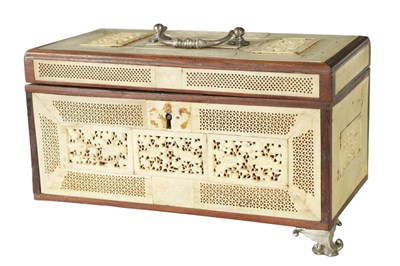 Lot 207 - AN 18TH CENTURY CHINESE IVORY PANELLED AND SANDEL WOOD TEA CADDY