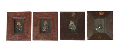 Lot 825 - A SET OF FOUR EARLY 19TH CENTURY NAVAL WAX SIDE BUST PORTRAITS