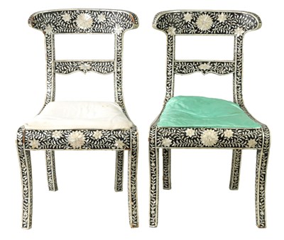 Lot 273 - A PAIR OF 19TH-CENTURY ANGLO-INDIAN MOTHER-OF-PEARL INLAID AND EBONY SIDE CHAIRS