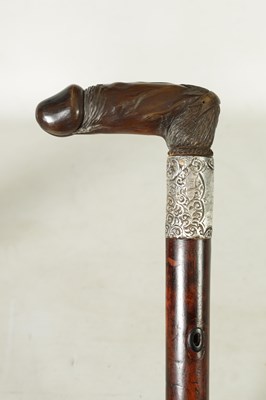 Lot 670 - AN EARLY 20TH CENTURY EROTIC CARVED HORN WALKING STICK