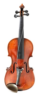 Lot 708 - AN OLD CASED VIOLIN WITH 2 BOWS