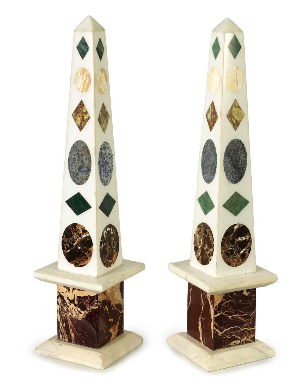 Lot 975 - A PAIR OF SPECIMEN MARBLE OBELISKS