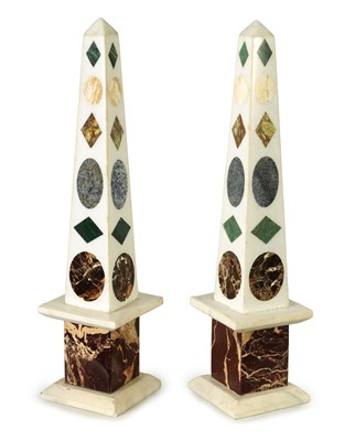 Lot 592 - A PAIR OF SPECIMEN MARBLE OBELISKS