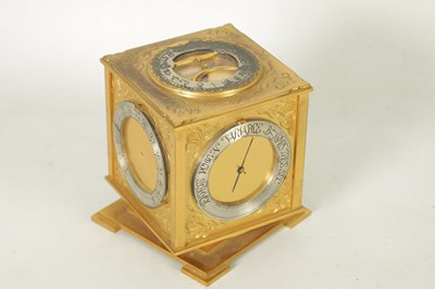 Lot 1191 - A 20TH CENTURY GILT BRASS REVOLVING DESK CLOCK COMPENDIUM