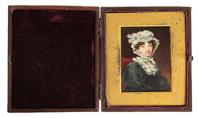 Lot 658 - A 19TH CENTURY MINIATURE ON IVORY - HALF LENGTH PORTRAIT OF A LADY