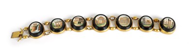 Lot 193 - A 19TH CENTURY ITALIAN GRAND TOUR GOLD METAL AND MICROMOSAIC BRACELET