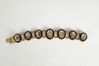 Lot 193 - A 19TH CENTURY ITALIAN GRAND TOUR GOLD METAL AND MICROMOSAIC BRACELET