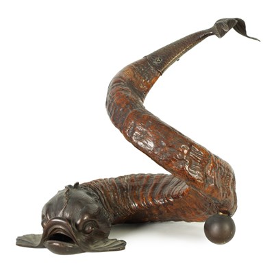 Lot 943 - A 19TH CENTURY ENGLISH RAMS HORN AND BRONZE MOUNTED MODEL OF A DOLPHIN