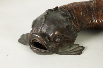 Lot 943 - A 19TH CENTURY ENGLISH RAMS HORN AND BRONZE MOUNTED MODEL OF A DOLPHIN
