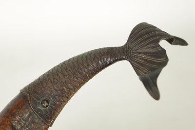 Lot 943 - A 19TH CENTURY ENGLISH RAMS HORN AND BRONZE MOUNTED MODEL OF A DOLPHIN