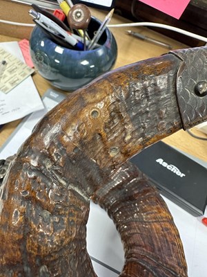 Lot 943 - A 19TH CENTURY ENGLISH RAMS HORN AND BRONZE MOUNTED MODEL OF A DOLPHIN