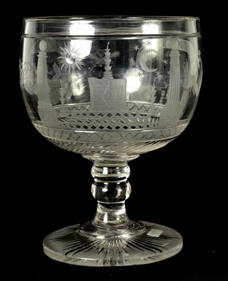 Lot 5 - A LATE GEORGIAN MASONIC GLASS GOBLET