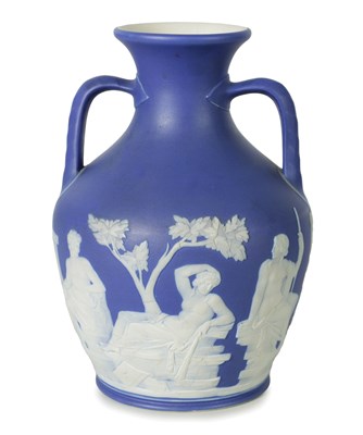 Lot 134 - A WEDGWOOD DARK BLUE JASPER WARE MODEL OF THE PORTLAND VASE CIRCA 1900