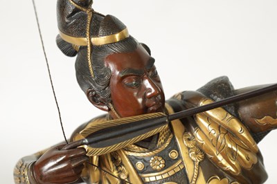 Lot 229 - A FINE LATE 19TH CENTURY JAPANESE MEIJI PERIOD BRONZE AND MIXED METAL SAMURAI ARCHER OF LARGE SIZE