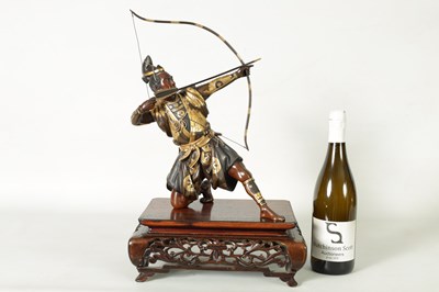 Lot 229 - A FINE LATE 19TH CENTURY JAPANESE MEIJI PERIOD BRONZE AND MIXED METAL SAMURAI ARCHER OF LARGE SIZE