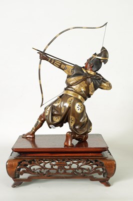 Lot 229 - A FINE LATE 19TH CENTURY JAPANESE MEIJI PERIOD BRONZE AND MIXED METAL SAMURAI ARCHER OF LARGE SIZE