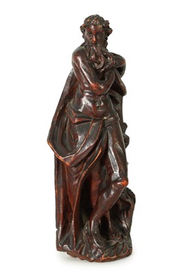 Lot 924 - AN 18TH CENTURY CARVED WOOD ALLEGORICAL FIGURE