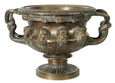 Lot 950 - A FINE 19TH CENTURY HEAVY WEIGHT CAST BRONZE TWO-HANDLED URN MODELLED AS THE WARWICK VASE